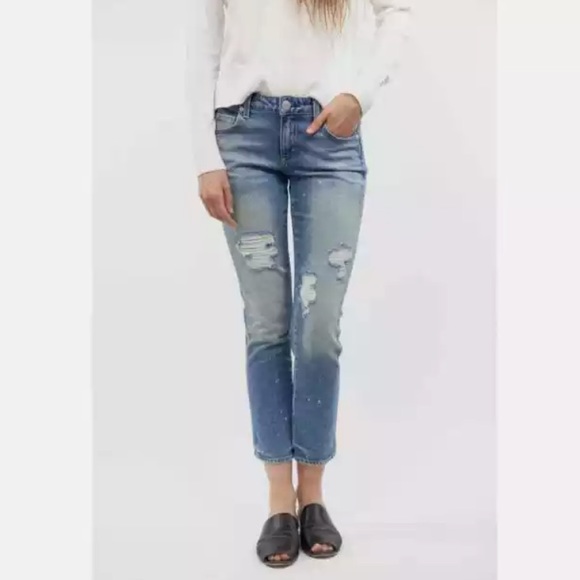 AMO Kate Spin The Bottle Crop Distressed Jeans Destroyed Skinny Denim USA 26 - Picture 2 of 11